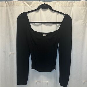Reformation Black Reign Top: Fitted Long Sleeve Blousr
